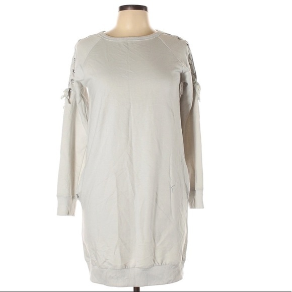 No Comment size L light grey long sleeve shift sweatshirt dress w ties on arms - Picture 1 of 13